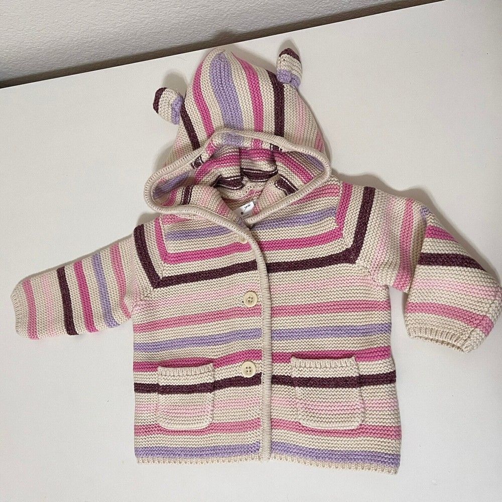 Baby Gap Garter Sweater Cardigan Pink Purple Striped Girls Size 3-6 Months NWT